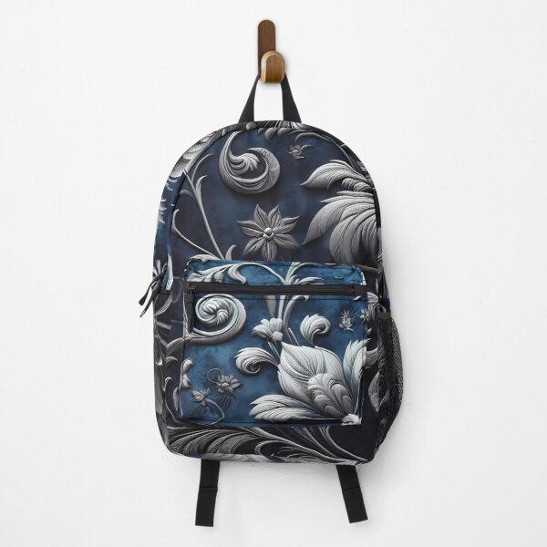 Item preview, Silver Botanical Embossed Design on Deep Blue Background designed and sold by aminz4.