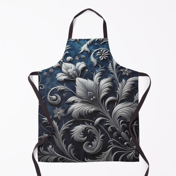 Item preview, Silver Botanical Embossed Design on Deep Blue Background designed and sold by aminz4.