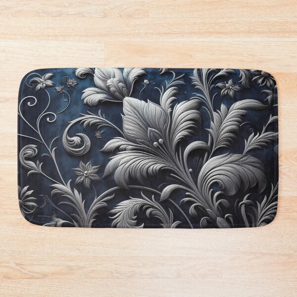 Item preview, Silver Botanical Embossed Design on Deep Blue Background designed and sold by aminz4.