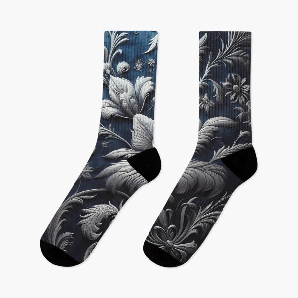 Item preview, Silver Botanical Embossed Design on Deep Blue Background designed and sold by aminz4.