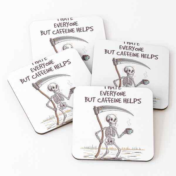 Item preview, Caffeinated Skeleton Cityscape - I Hate Everyone But Caffine Helps designed and sold by Belhbib Art ⭐⭐⭐⭐⭐.