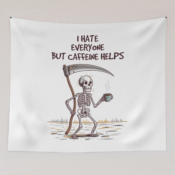Item preview, Caffeinated Skeleton Cityscape - I Hate Everyone But Caffine Helps designed and sold by Belhbib Art ⭐⭐⭐⭐⭐.
