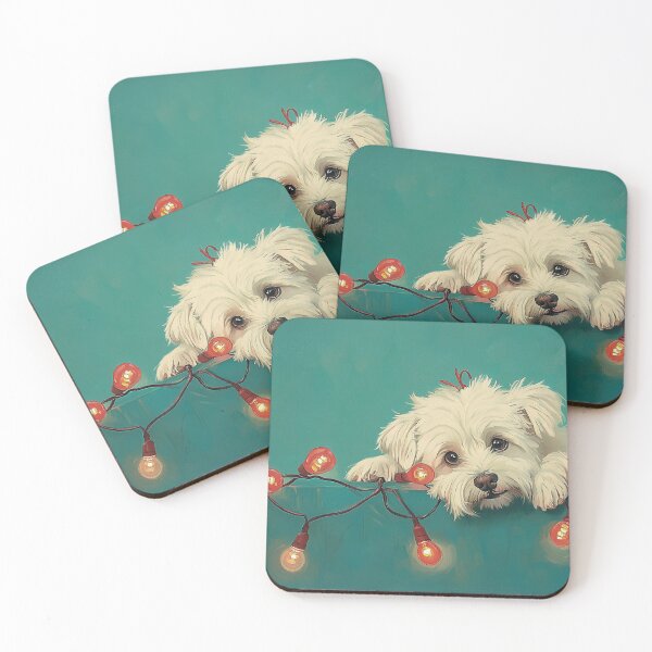 Item preview, Holiday - White Yorkie Puppy with Christmas Lights designed and sold by OOTB-Designs.