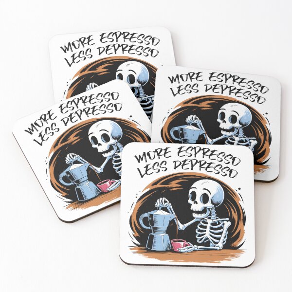 Item preview, Whimsical Skeleton Coffee Break - More Espresso Less Depresso designed and sold by Belhbib Art ⭐⭐⭐⭐⭐.