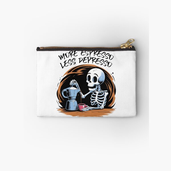 Item preview, Whimsical Skeleton Coffee Break - More Espresso Less Depresso designed and sold by Belhbib Art ⭐⭐⭐⭐⭐.