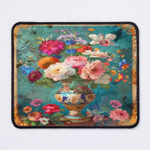Item preview, Exquisite Floral Vase Arrangement in Turquoise Bliss - Vibrant Blooming Bouquet Art designed and sold by Frame & Fold.