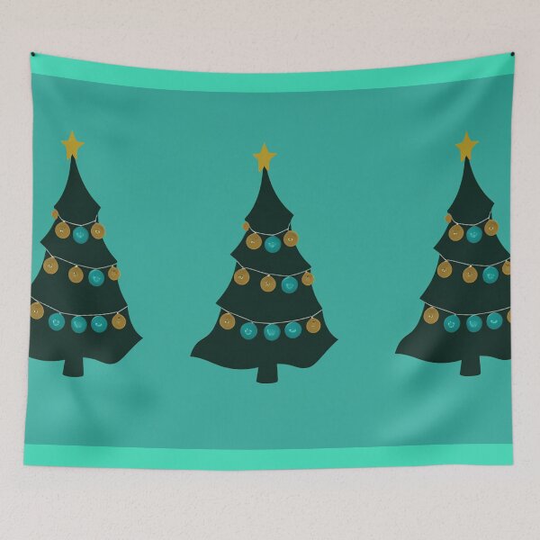 Item preview, Row of three design christmas trees  on a teal background designed and sold by Photopat.