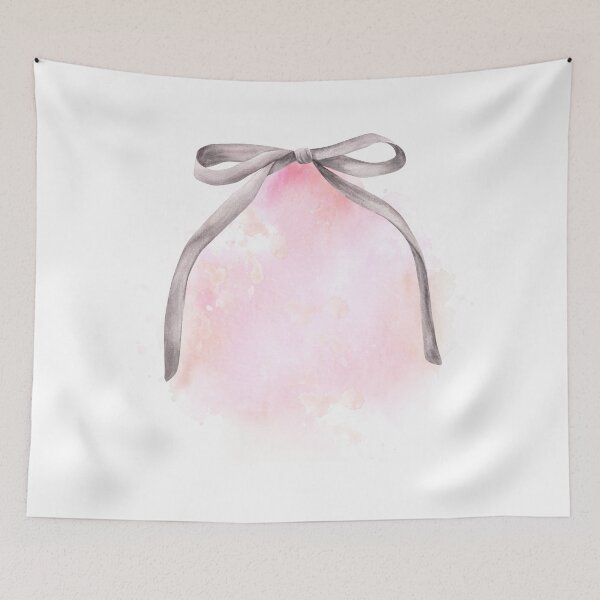 Item preview, Watercolor ribbon, grey bow on watercolor pink abstract background. Hand drawn clipart designed and sold by BartolArt.