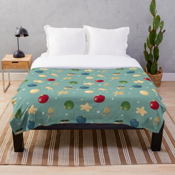Aperçu de l'œuvre Décorations de Noël sur fond bleu turquoise. Motif sans couture de Noël créée et vendue par by Mònica Roca.