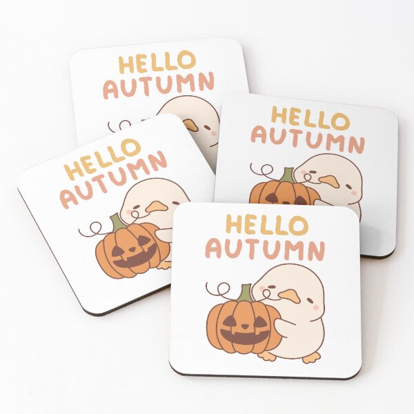 Item preview, Cute Duckling with a Pumpkin Greeting Autumn designed and sold by mysummerland.