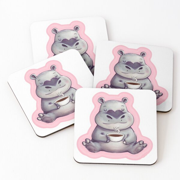Item preview, Hippo Relaxing in Yoga Pose Drinking Tea designed and sold by CreatedbyKandJ.