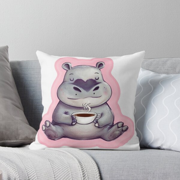 Item preview, Hippo Relaxing in Yoga Pose Drinking Tea designed and sold by CreatedbyKandJ.