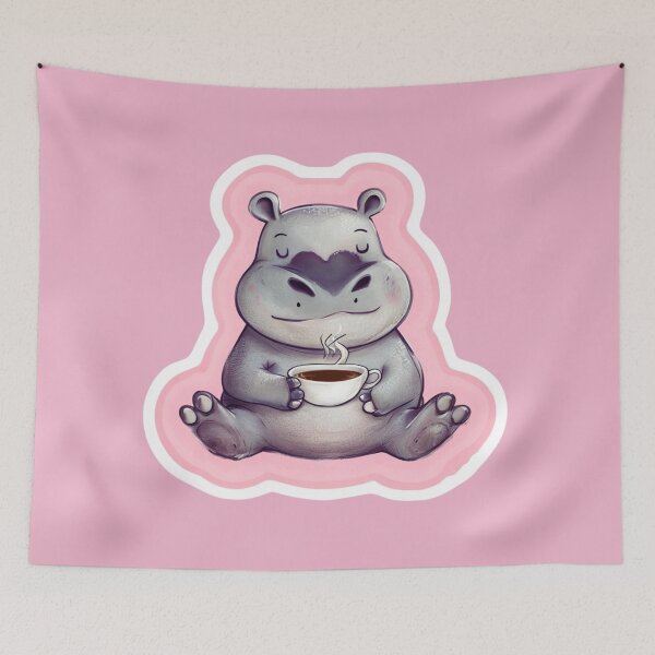 Item preview, Hippo Relaxing in Yoga Pose Drinking Tea designed and sold by CreatedbyKandJ.