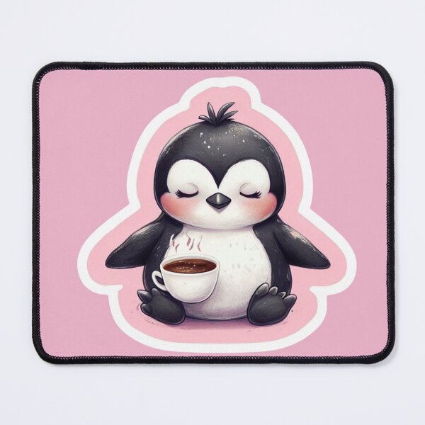 Item preview, Penguin Relaxing in Yoga Pose Drinking Tea designed and sold by CreatedbyKandJ.
