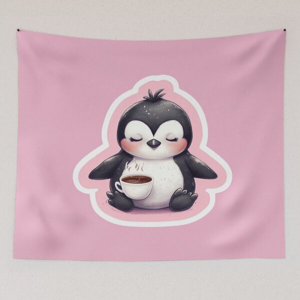 Item preview, Penguin Relaxing in Yoga Pose Drinking Tea designed and sold by CreatedbyKandJ.
