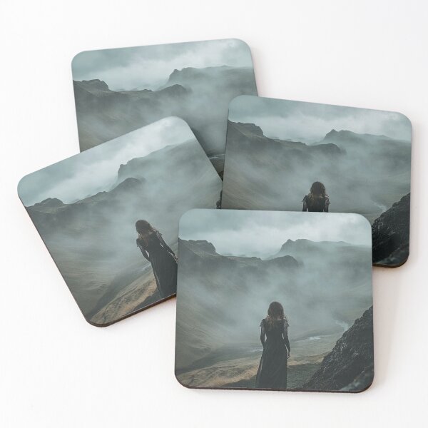 Item preview, A lone figure walks along a misty mountain path in a remote landscape on a cloudy day. designed and sold by Jerhus.
