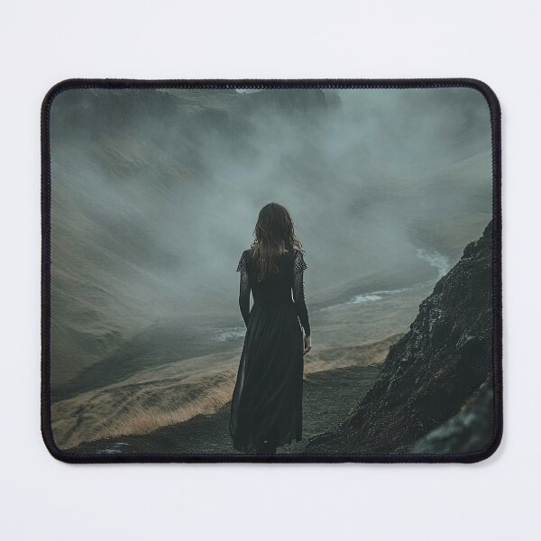 Item preview, A lone figure walks along a misty mountain path in a remote landscape on a cloudy day. designed and sold by Jerhus.