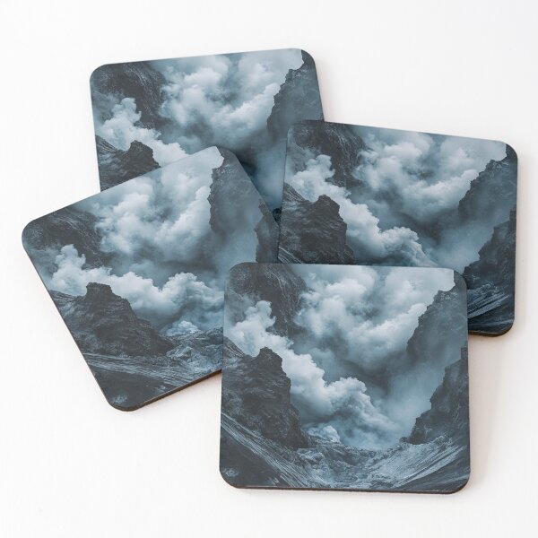 Item preview, Dramatic volcanic landscape with steam and smoke rising from rock formations in a dark and mysterious atmosphere at dusk. designed and sold by Jerhus.