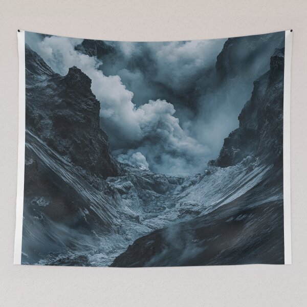 Item preview, Dramatic volcanic landscape with steam and smoke rising from rock formations in a dark and mysterious atmosphere at dusk. designed and sold by Jerhus.