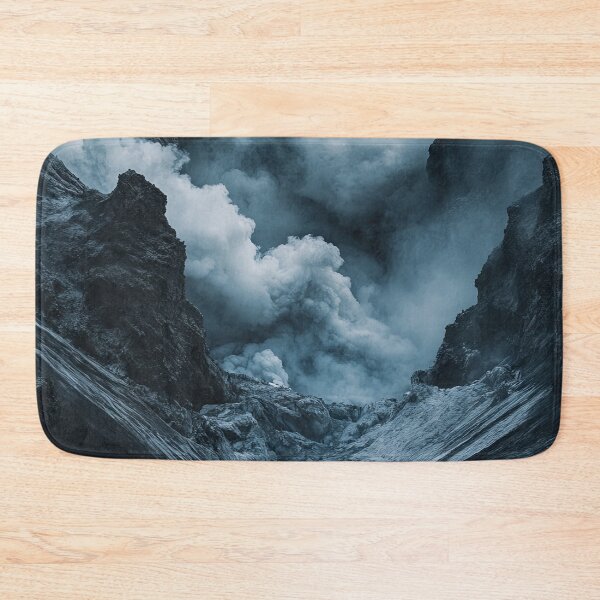 Item preview, Dramatic volcanic landscape with steam and smoke rising from rock formations in a dark and mysterious atmosphere at dusk. designed and sold by Jerhus.