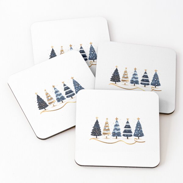 Item preview, Blue and gold Christmas trees line designed and sold by Rompecabezas.