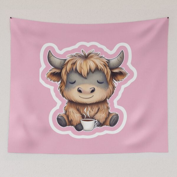 Item preview, Highland Cow Relaxing in Yoga Pose Drinking Tea designed and sold by CreatedbyKandJ.