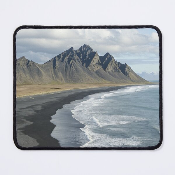 Item preview, Coastal view of Stokksnes mountain with black sand beach and waves on a clear day in Iceland. designed and sold by Jerhus.