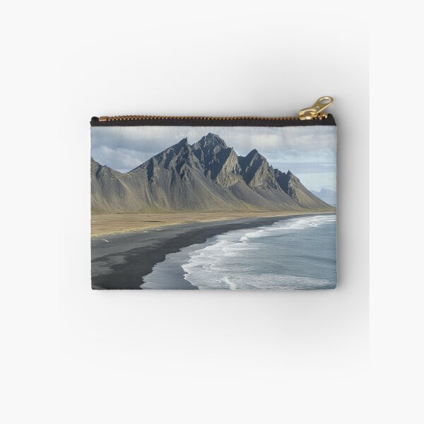 Item preview, Coastal view of Stokksnes mountain with black sand beach and waves on a clear day in Iceland. designed and sold by Jerhus.