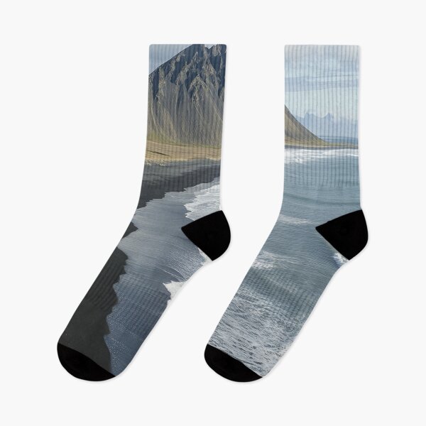 Item preview, Coastal view of Stokksnes mountain with black sand beach and waves on a clear day in Iceland. designed and sold by Jerhus.