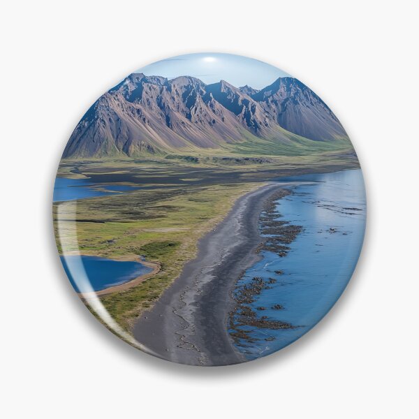 Item preview, Aerial view of a rugged coastline with mountains and calm waters on a sunny day in a remote wilderness area. designed and sold by Jerhus.