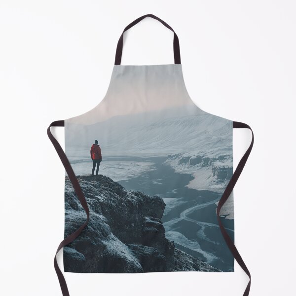 Item preview, A person stands on a snowy cliff overlooking a winding river in a remote and rugged landscape on a morning in Iceland. designed and sold by Jerhus.