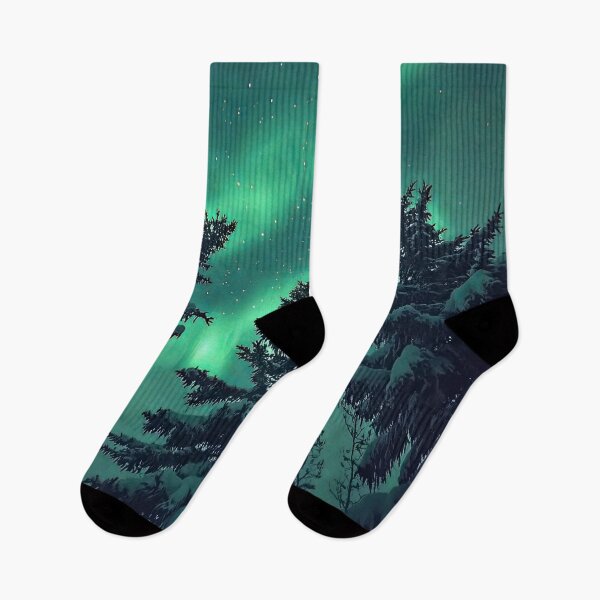 Item preview, A breathtaking view of the Northern Lights illuminating snow-covered trees in a serene winter landscape at night in Alaska. designed and sold by Jerhus.