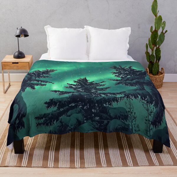 Item preview, A breathtaking view of the Northern Lights illuminating snow-covered trees in a serene winter landscape at night in Alaska. designed and sold by Jerhus.