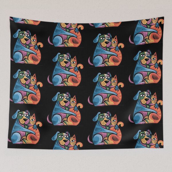 Item preview, Funny Dog Hugging Cat Cubism Abstract Art designed and sold by Nature's Fancy.
