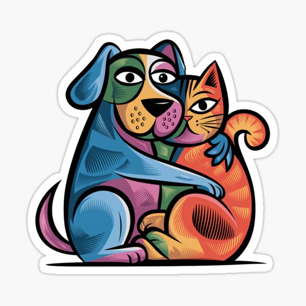Item preview, Funny Dog Hugging Cat Cubism Abstract Art designed and sold by Nature's Fancy.