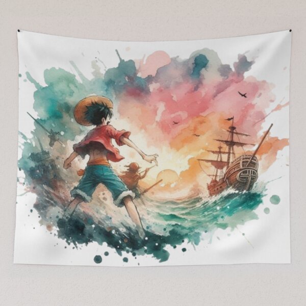 Item preview, Luffy in Watercolor – Illustration of Monkey D. Luffy with the Thousand Sunny | One Piece Art designed and sold by Sappe_online.