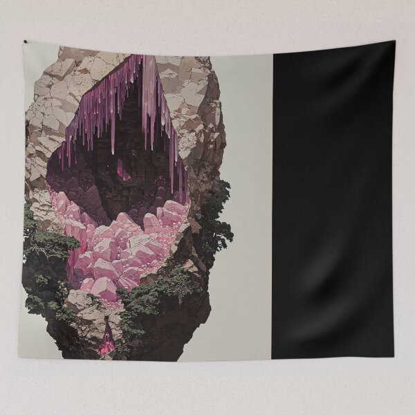 Item preview, Crystal Cavern in Enchanted Cliffside – Minimalist Dark Fantasy Illustration designed and sold by regnumsaturni.
