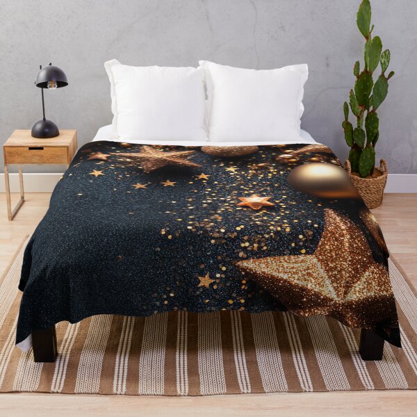 Item preview, Elegant arrangement of gold and black party decorations with sparkling stars and ornaments on a dark background. designed and sold by Jerhus.