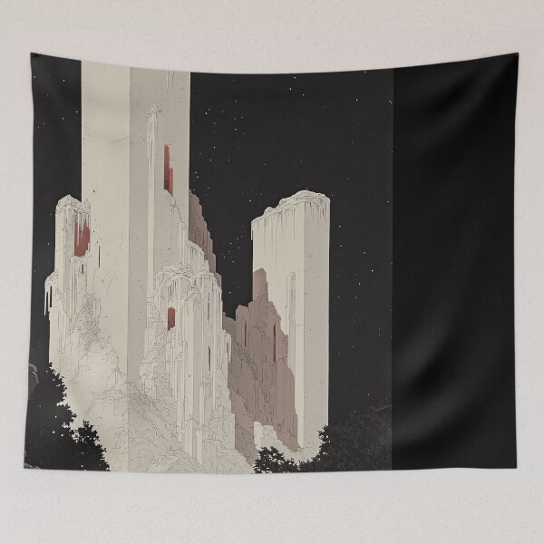 Item preview, Whimsical Dark Fantasy Towers Under Starry Night designed and sold by regnumsaturni.