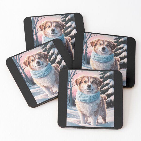 Item preview, Winter Dog Illustration - Cozy Dog in Snowy Landscape with Scarf designed and sold by love3617.
