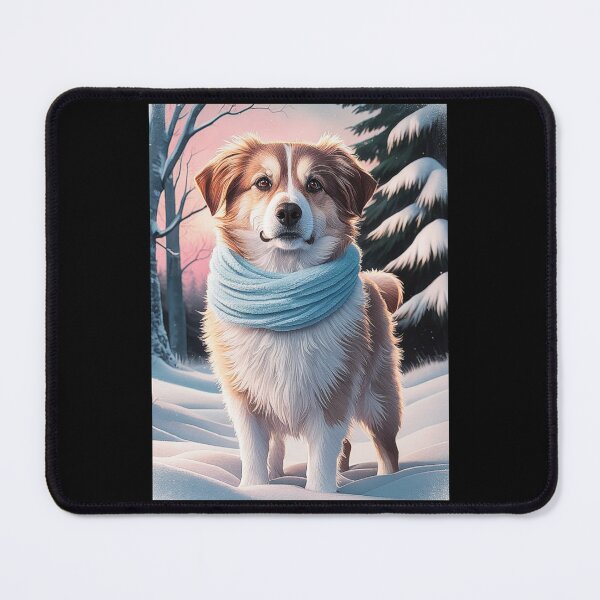 Item preview, Winter Dog Illustration - Cozy Dog in Snowy Landscape with Scarf designed and sold by love3617.