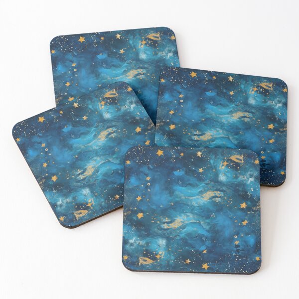 Item preview, "Galactic Blue Golden Stars Nebula - Deep Space Starry Cosmos Print"    designed and sold by cocomelon168.