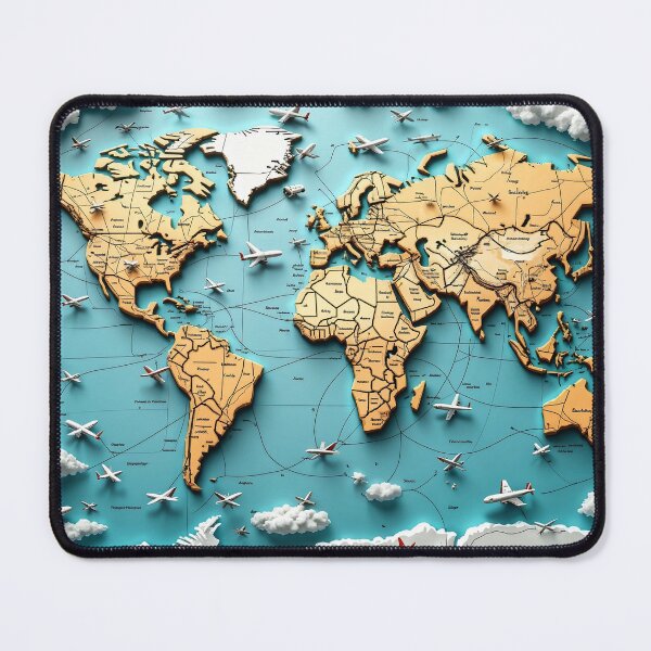 Item preview, A 3D Pattern of Airplanes Soaring Over a World Map with Travel Routes, Perfect for Adventure and Exploration Themes designed and sold by AlwaysHome.