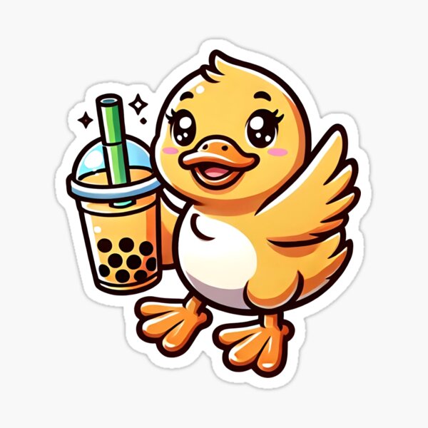 Vista previa del artículo con la obra «Quack & Sip: Patito tierno con té de burbujas», diseñado y vendido por CyberPeakZ.