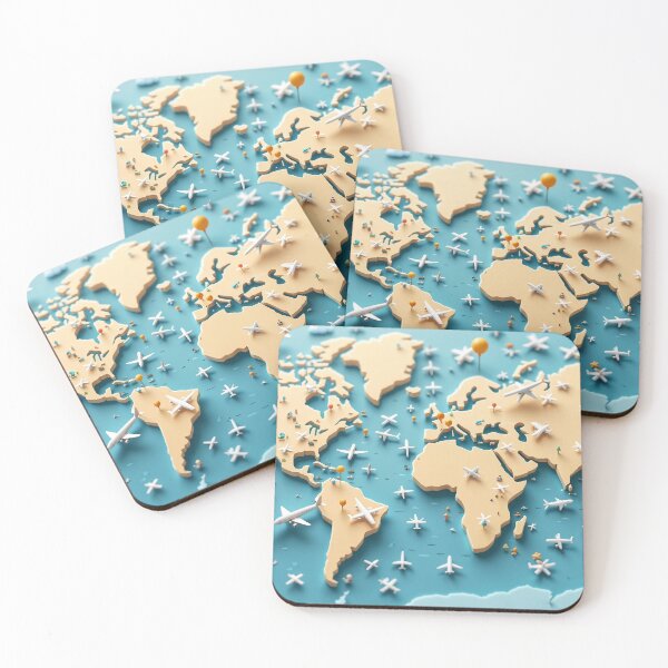 Item preview, 3D Pattern of Airplanes and Travel Destinations Marked on a World Map, Ideal for Global Exploration and Adventure Travel Themes designed and sold by AlwaysHome.