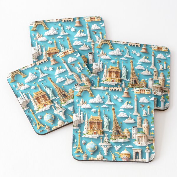 Item preview, 3D Pattern of World Monuments Like the Eiffel Tower and Statue of Liberty, Perfect for Global Travel and Sightseeing Themes designed and sold by AlwaysHome.