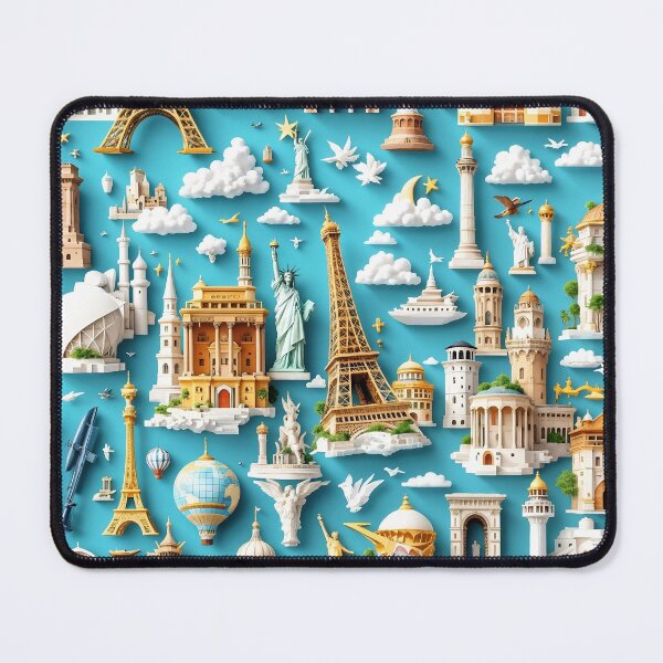 Item preview, 3D Pattern of World Monuments Like the Eiffel Tower and Statue of Liberty, Perfect for Global Travel and Sightseeing Themes designed and sold by AlwaysHome.