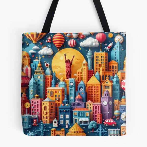 Item preview, 3D Pattern of Colorful City Skylines and Travel Icons, Perfect for Urban Travel and City Adventure-Themed Designs designed and sold by AlwaysHome.