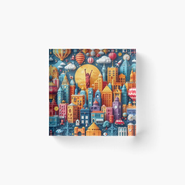 Item preview, 3D Pattern of Colorful City Skylines and Travel Icons, Perfect for Urban Travel and City Adventure-Themed Designs designed and sold by AlwaysHome.