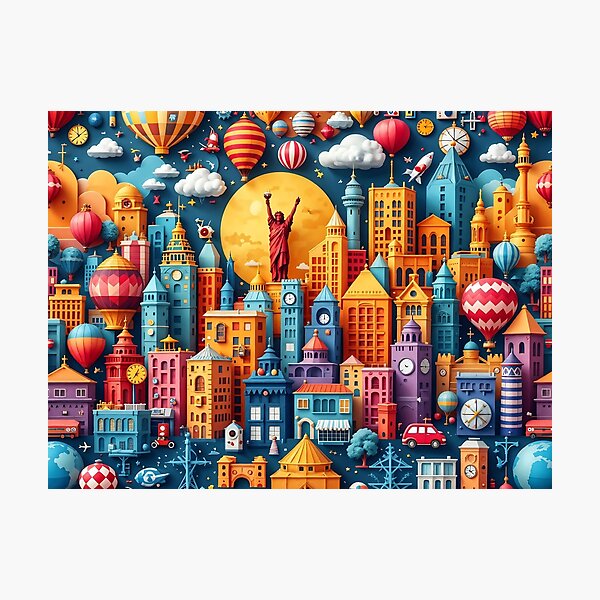 Item preview, 3D Pattern of Colorful City Skylines and Travel Icons, Perfect for Urban Travel and City Adventure-Themed Designs designed and sold by AlwaysHome.
